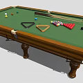 Billiard Table Sports Equipment With Green Cloth Balls Cues And Triangle Rack