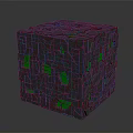 Gray Cube with Irregular Cracked Surface and Green Light Glowing