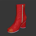 Red Satin Block Heel Ankle Boots With Side Zipper Design