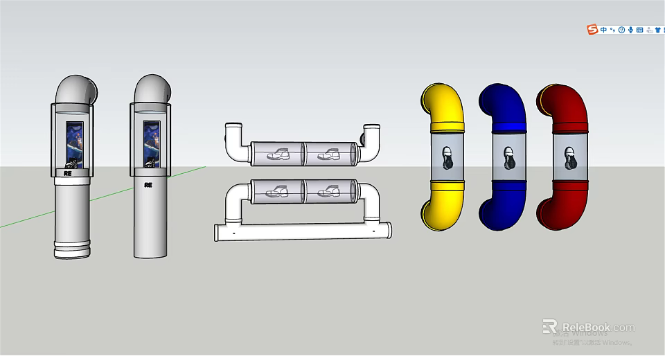 Different Types of Colored Pipes with Yellow Blue Red Curved and Straight Sections 3d model 
