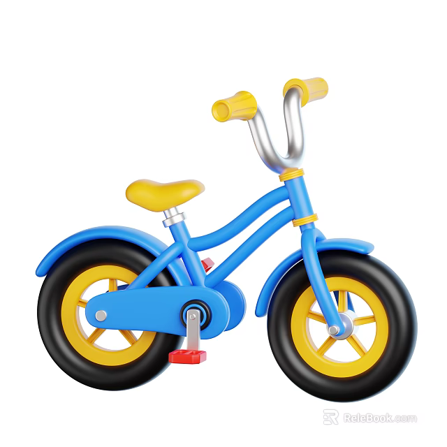 Blue Toddler Bicycle With Yellow Seat Handlebars Rims And Black Tires 3d model 