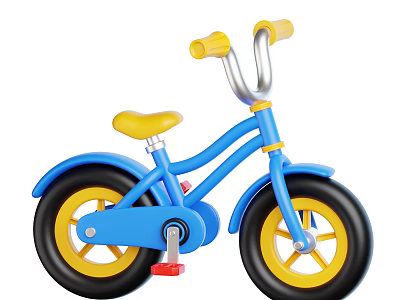 Blue Toddler Bicycle With Yellow Seat Handlebars Rims And Black Tires 3d model