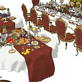 Elegant Formal Dining Table Set With Red Chairs Tableware And Decorative Centerpieces