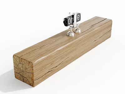 Stone Wood Block With Natural Texture And Metal Components As Decorative Piece 3d model