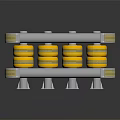 Industrial Equipment With Yellow Cylindrical Components On Metal Frame And Support Brackets