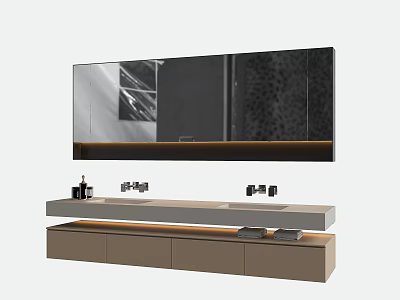 Modern Bathroom Vanity With Large Mirror Cabinet Drawers And Toiletries 3d model