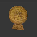 Golden Circular Sculpture Carving With Dragon And Snake Motifs On Ornate Pedestal Base