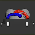 Mechanical Device Structure With Gray Base Silver Spheres Blue Red Coils And White Support Legs