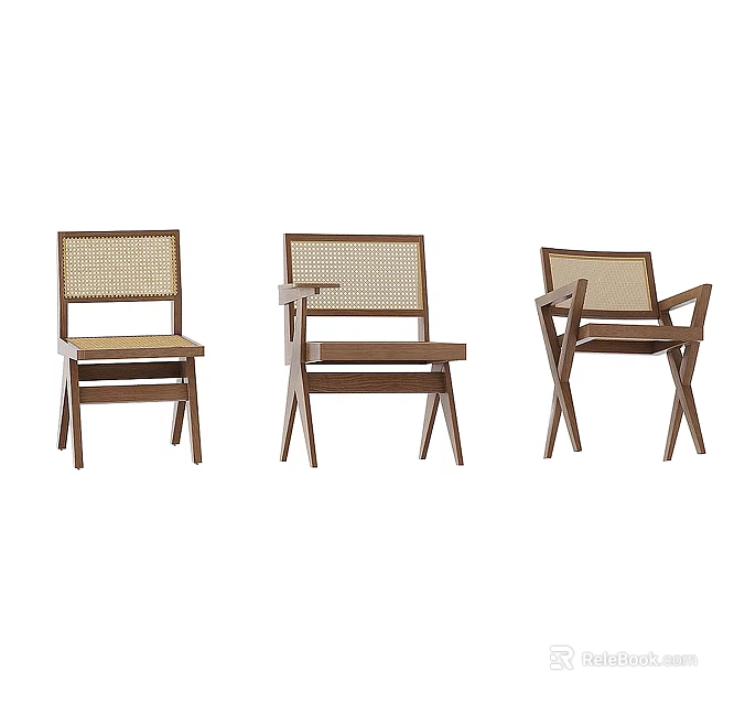 Modern Wooden Dining Chairs With Simple Rattan Back And Seat Design 3d model 