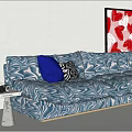 Wavy Blue Gray Two Seater Sofa With Purple Black White Pillows Red Art Gray Wall