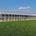 Modern Flower Market Building With Glass Structure Green Lawn And Red Signage
