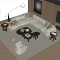 Sofa Coffee Table Combination Multi-person Sofa Single Sofa Side Table Fishing Lamp Decorative Painting 3d model
