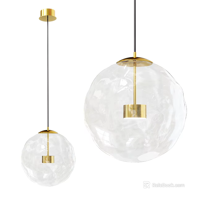 Modern Transparent Glass Pendant Lights With Gold Metal Accents And Spherical Design 3d model 