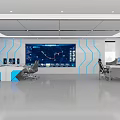 Modern Control Room Interior Featuring Large Monitoring Screens Control Desks And Blue Lighting