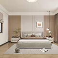 Modern Bedroom Interior Design With Grey Bed Nightstands Rug Artwork And Curtains