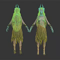 Elegant Fairy Female Characters With Horns Long Hair And Green Yellow Dresses