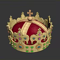 Ornate Red Gold Crown With Intricate Design Colorful Gemstones And Cross Top For Home Decor