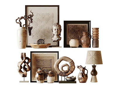 Decorative Ornament Set With Vases Sculptures Frames Lamp And Bowls For Modern Home Interior 3d model