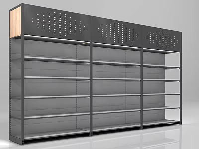 Modern Metal Display Shelf With Open Shelves And Wooden Panel For Retail Stores 3d model