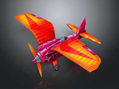 Vibrant Pink And Orange Passenger Plane With Striped Wings And Propeller 3d model