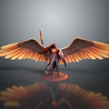 Fantasy Winged Character As Mythical Creature Holding Torch With Orange Golden Wings And Robe