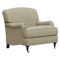 Light Brown Fabric Armchair With Classic Design And Black Legs Golden Accents