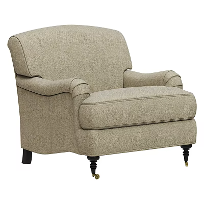 Light Brown Fabric Armchair With Classic Design And Black Legs Golden Accents 3d model