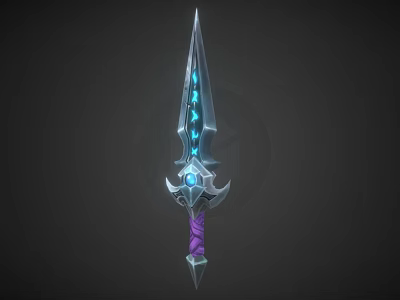 Fantasy Glowing Sword With Blue Luminous Blade Purple Hilt And Decorative Guard 3d model