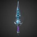 Fantasy Glowing Sword With Blue Luminous Blade Purple Hilt And Decorative Guard
