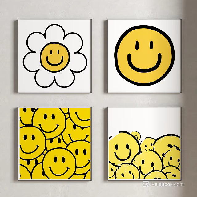 Smiley Face Artworks With Various Designs For Wall Decor And Yellow Smileys 3d model 