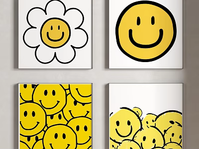 Smiley Face Artworks With Various Designs For Wall Decor And Yellow Smileys 3d model