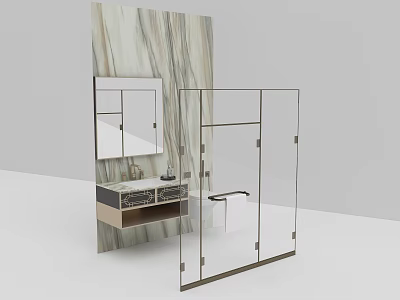 Modern Bathroom Combination With Marble Wall Mirror Vanity And Glass Shower Enclosure 3d model