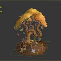 Yellow Tree With Curved Branches Falling Leaves Small Flowers And Butterflies At Base In Autumn