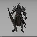 Medieval Armored Warrior With Spiked Armor Horned Helmet And Long Sword