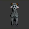 Cartoon Goat 3D Model With Gray Fur Orange White Horns And Blue Eyes