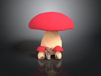 Cartoon Style Mushroom Figurine Featuring Red Cap Light Stem And Base Accents 3d model