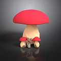 Cartoon Style Mushroom Figurine Featuring Red Cap Light Stem And Base Accents