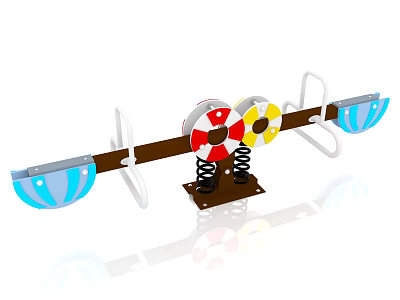 Colorful Seesaw Playground Equipment With Spring Base And Blue Seats 3d model