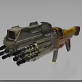 Futuristic Sci-Fi Weapon With Multiple Stacked Barrels Gray Orange Mechanical Design 3d model