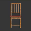 Wooden Chair With Slat Back Design And Red Cushioned Seat For Home Dining Room Furniture