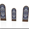 Architectural Arched Stained Glass Windows With Wooden Frames And Colorful Patterns