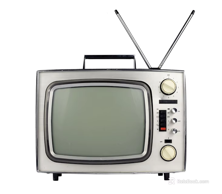 Vintage Silver Classic Television Set With Retro Antenna And Control Knobs 3d model 