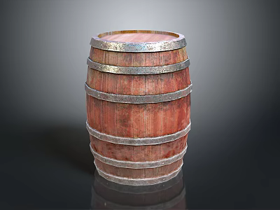 Rustic Wooden Barrel Featuring Metal Hoops And Distressed Wood Finish 3d model
