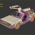 DeLorean DMC 12 Classic Car With Open Gull Wing Doors And White Exterior