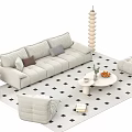 Light Gray Sofa And Coffee Table Set With Black White Checkered Rug Ottoman Floor Lamp