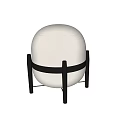 Modern Round Beige Fabric Sofa Stool With Black Metal Frame Design 3d model