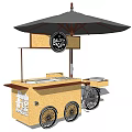Food Cart With Large Umbrella Serving Area And Wheels 3d model