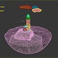 Cartoon Scene With Small Island Red Roof Lighthouse Water Surface Clouds And Flying Birds