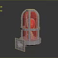Vintage Red Decorative Lantern Enclosed In Metal Cage With Square Base