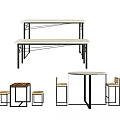Modern Minimalist Table and Chair Sets With Long Round Tables Metal Frames and Wooden Tops